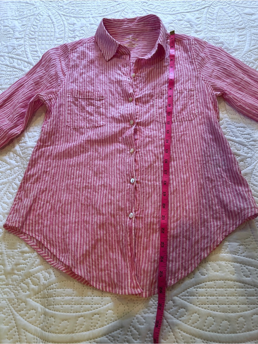 Lilly Pulitzer Sea view button down top in Havana pink Oxford stripe - Picture 6 of 6